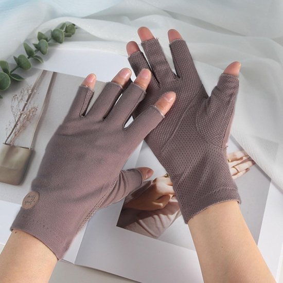 Zomer UV-bescherming handschoenen voor vrouwen, halfvinger zonbescherming, antislip fietshandschoenen voor rijden, wandelen en vissen — afbeelding 4