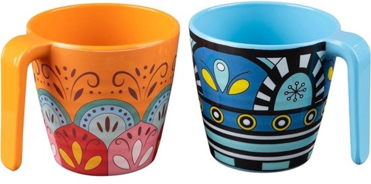 Melamine mokken - Drinkbekers Koffiemokken - Kamperen en Outdoor - Keramische look - 350 ml - Meerkleurig