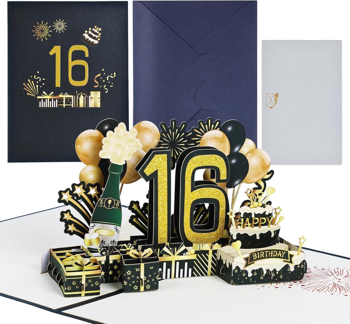 Verjaardagskaart 16e Verjaardag - 3D Pop Up Kaart met Envelop - Unieke en Romantische Cadeaukaart voor Vrouwen, Mannen en Vrienden
