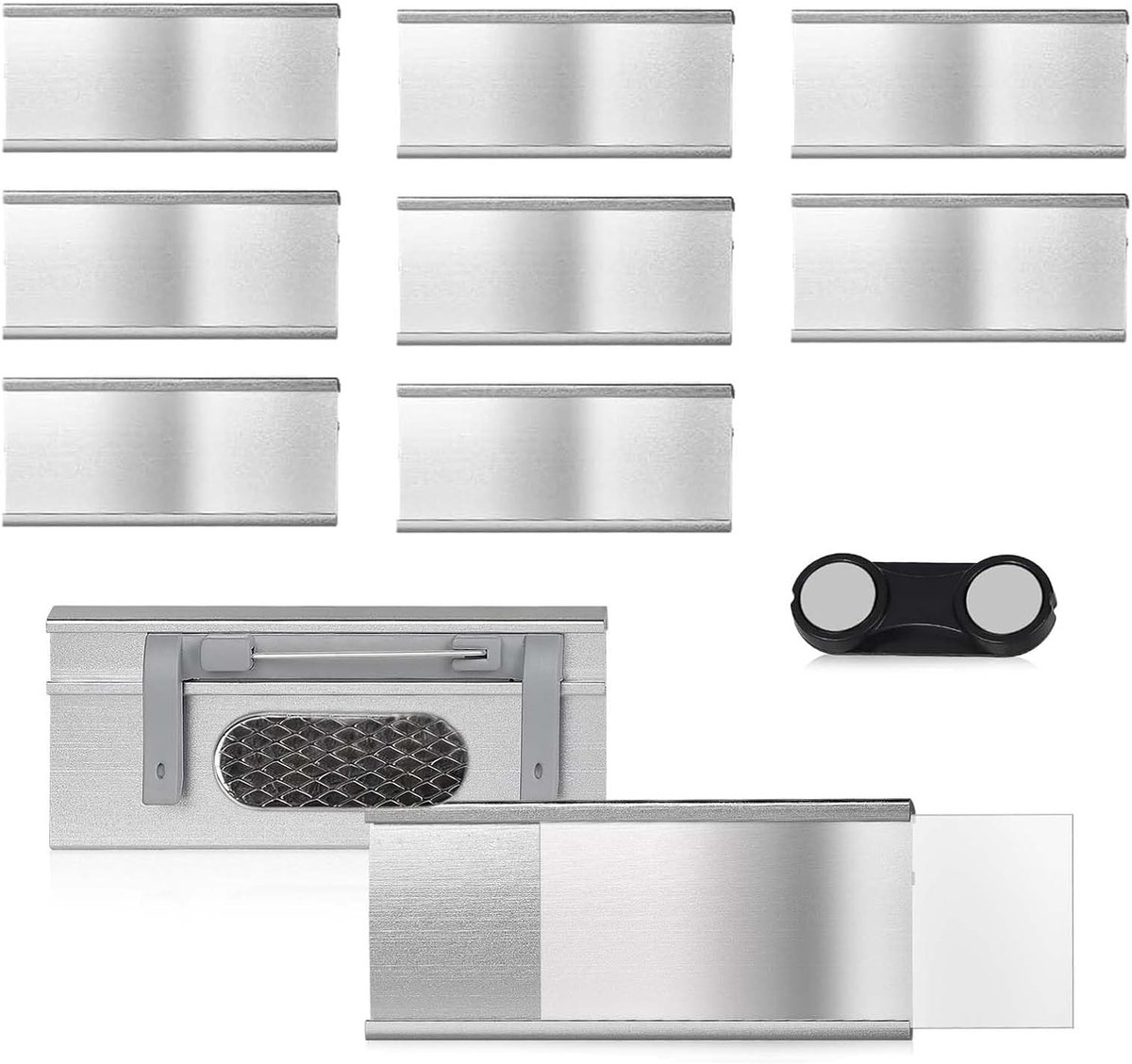 Kleding Naamlabels met Magneten - 10 Stuks Aluminium Naamplaten 72 x 31 mm voor School, Restaurant en Tentoonstellingen