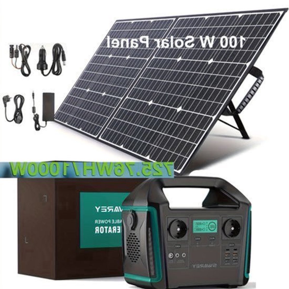 Zonnegenerator – Draagbaar Powerstation – Noodstroomvoorziening – Powerbank – Stroomgenerator – 1000W Vermogen – 725,76Wh batterijcapaciteit