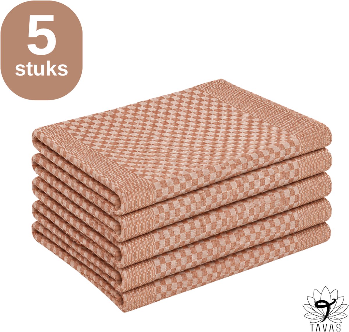 Theedoekenset - Glazendoeken - 50x70 cm - Bruin - Set van 5 - 100% katoen - Horeca Theedoeken - horeca Glazendoeken