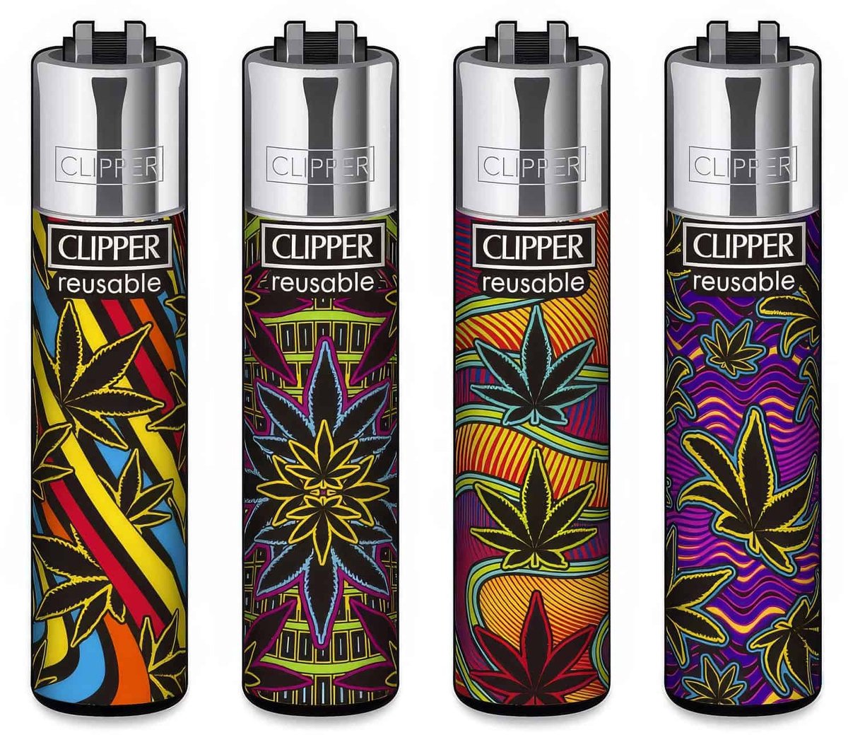 Clipper Classic Large Aanstekers "Neon Leaves #6" (4 Stuks)
