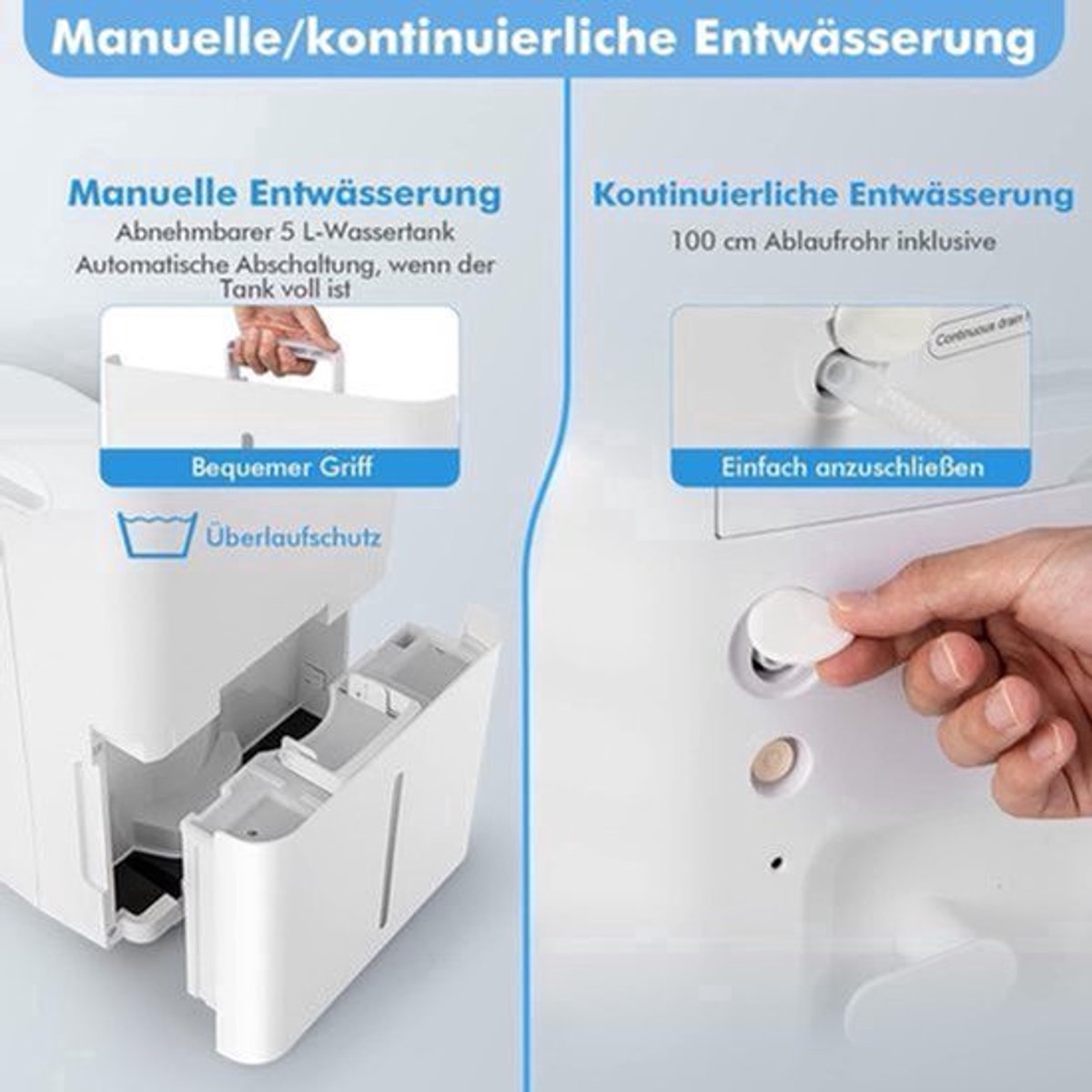 Luchtontvochtiger – Bouwdroger – Vochtvreter – Ontvochtiger – Droogmachine – 50 Liter/dag Capaciteit – 24-Uurs Timer met Afvoerslang