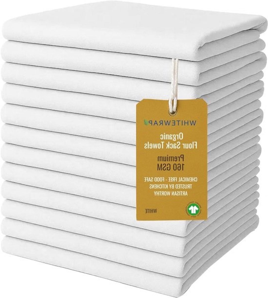 Meelzak Theedoeken - Keukendoeken Katoen - Bakken Brood - Pluisvrij Absorberend - 28"x28" 12 Stuks - Wit
