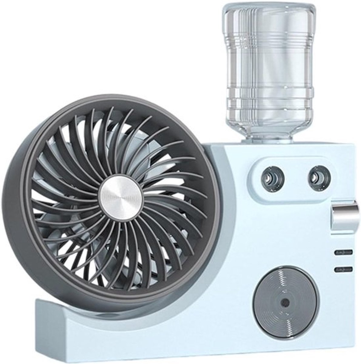 Mistventilator USB - Vernevelaar Koeler - Persoonlijke Verkoeling - Dubbele Nevel Spuit - 23 cm Breed - Blauw