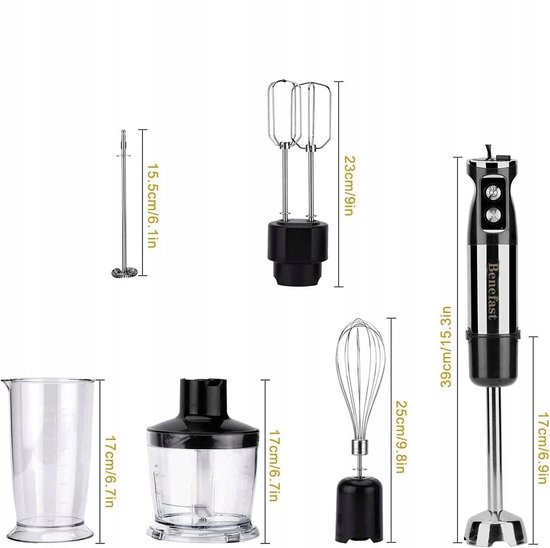 800W Staafmixer 6-in-1 Set - Multifunctioneel Handblender - Incl. Hakmolen & Garde & Melkopschuimer & Maatbeker - 12 Snelheden - Ergonomische Grip - Vaatwasserbestendig - 220-240V - Handmixerset - Voor Soep & Smoothies & Babyvoeding — afbeelding 5