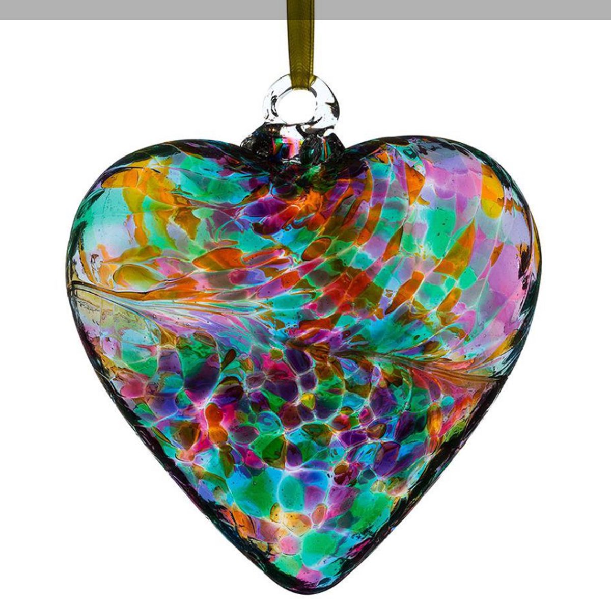 Vriendschapshart van 8 cm - Sending Love - veelkleurig turkoois - mondgeblazen glas - hanger
