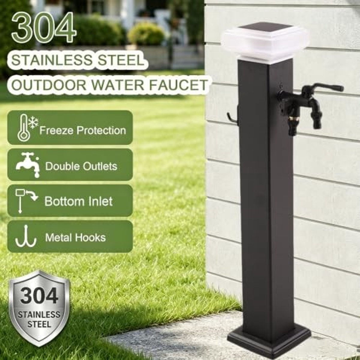 Verticale Watertapzuil met Solarlamp en Slanghouder - 60 cm