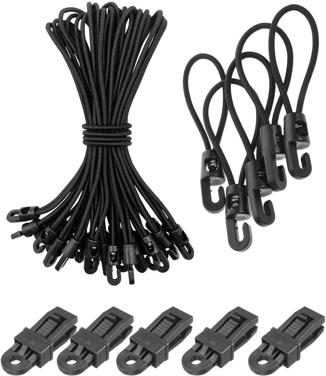 Multifunctionele rubberen elastieken met haken - 10 cm - Zwart