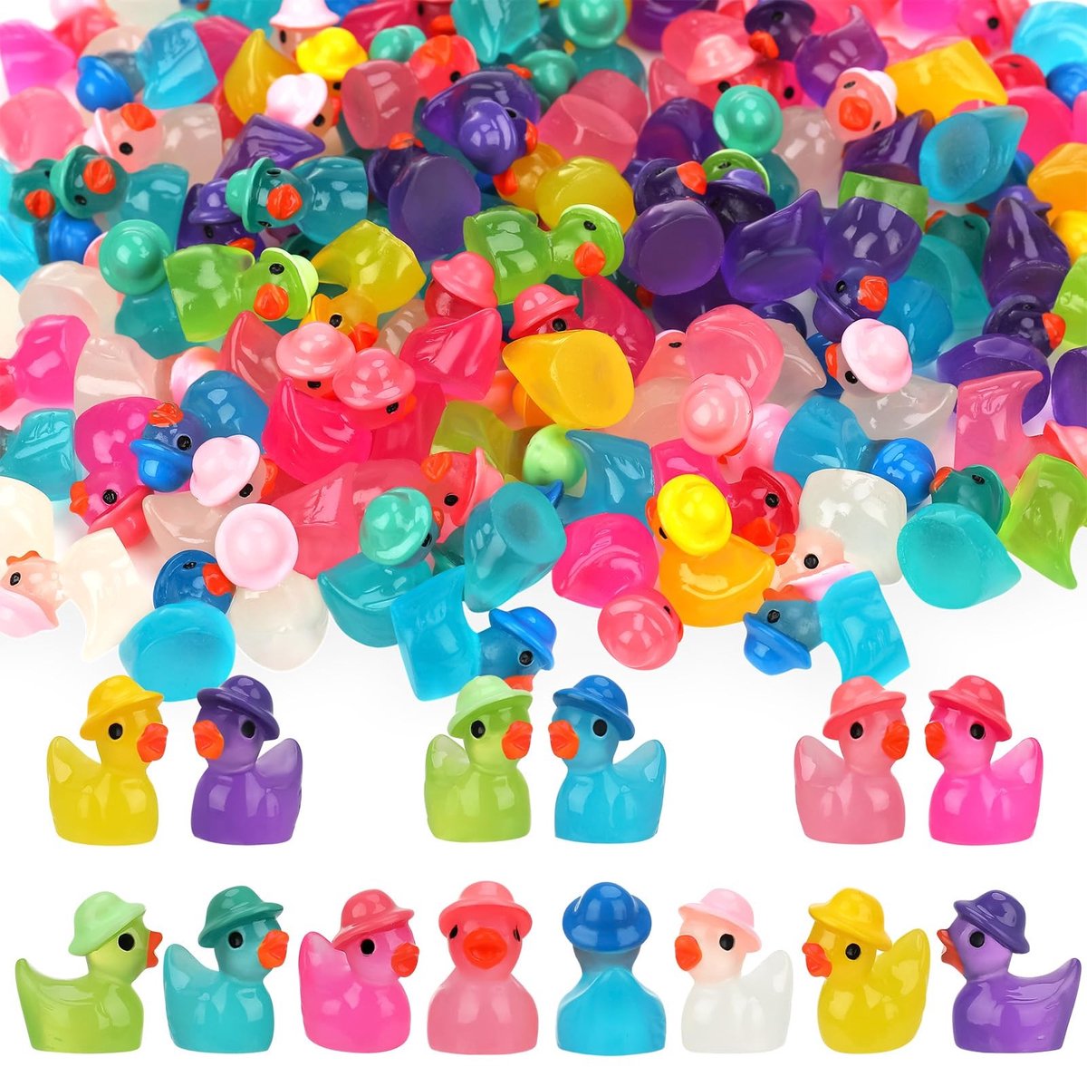 Miniatuur Luminous Ducks - Glow in the Dark Decoratie - 80 Stuks