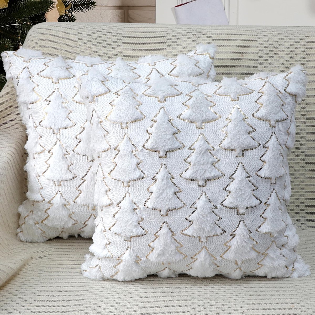Kussenhoezen - Geborduurd Kerstboom Design - 45,7 x 45,7 cm - 2 Stuks