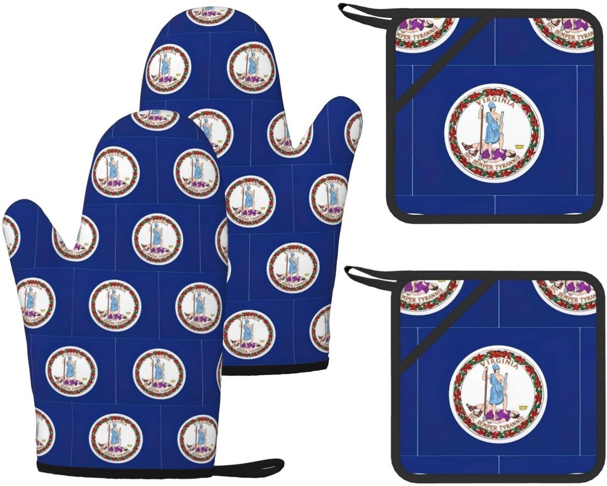 Ovenwanten Set met Virginia Vlag - Siliconen Antislip