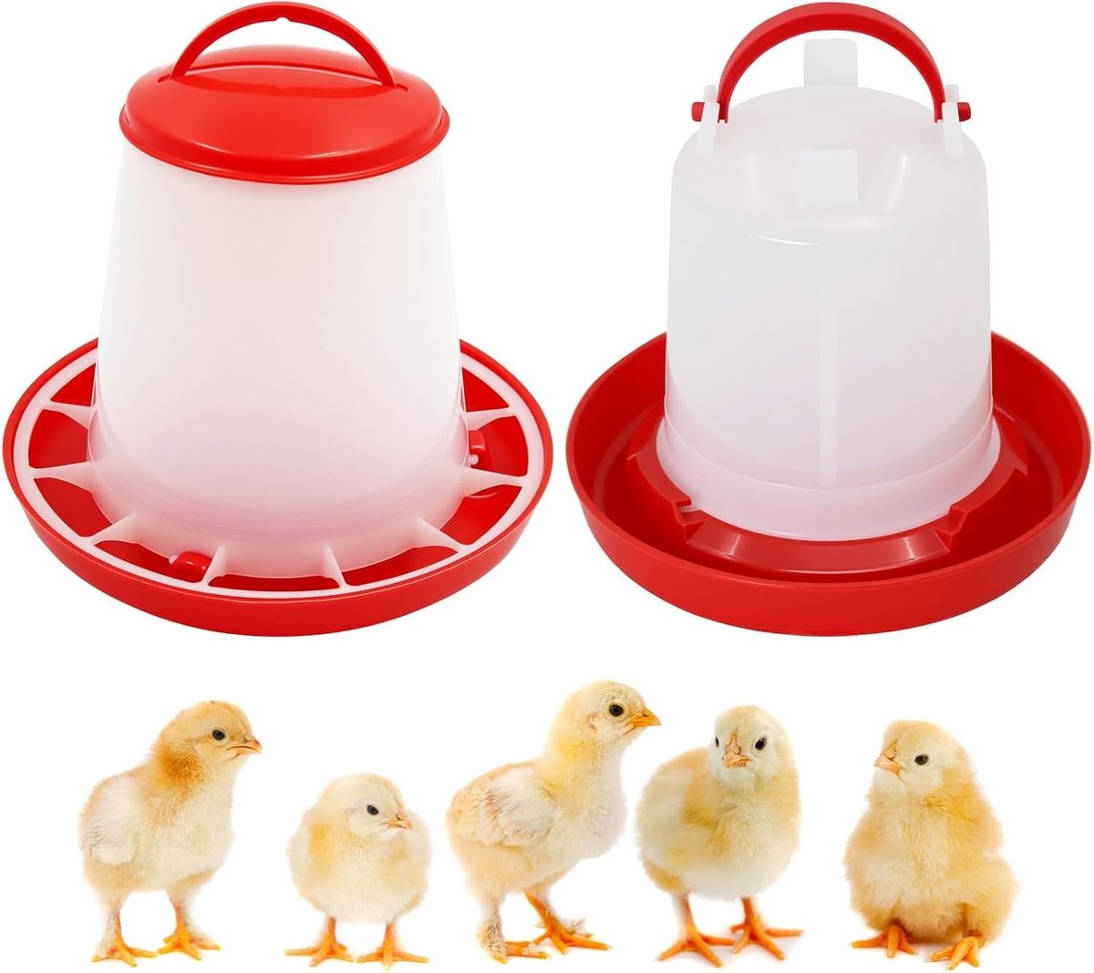 Voeder- en drinkbakset voor pluimvee - 1,5 kg voeder en 1,5 L water - Rood