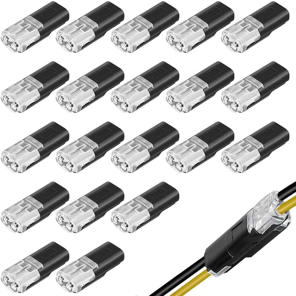Kabelverbinders 2-polig, waterdicht en stripvrij voor LED-verlichting en auto, veilige laagspanningsverbinding voor kabels 18-22 AWG, 20 stuks