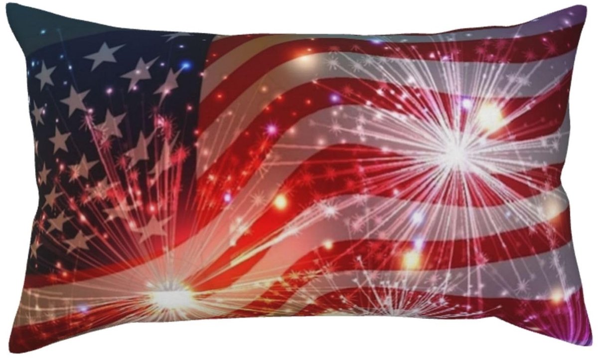 Kussensloop met Amerikaanse vlag en vuurwerkprint - 20 x 36 inch