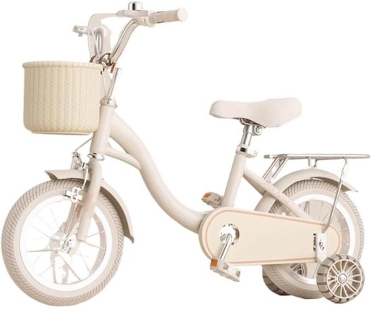 Kinderfiets zonder pedalen - Loopfiets rijwiel - Buiten spelen - Met bel mandje zitje - 14 inch - Beige