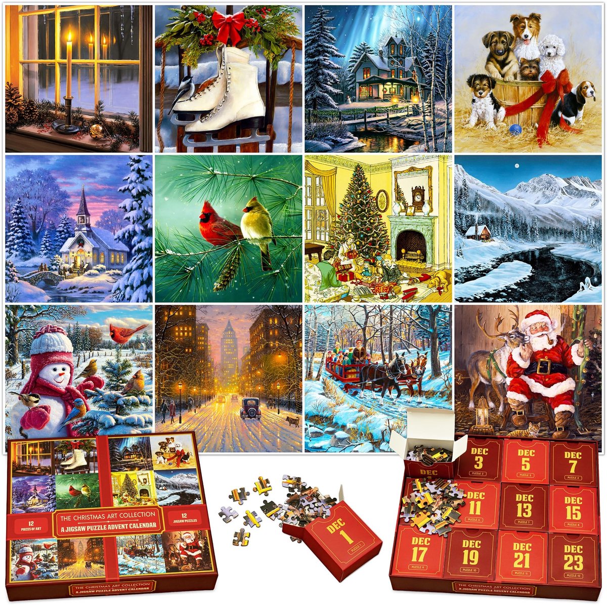 Adventskalender Puzzel - 12 Puzzels van 100 Stukken