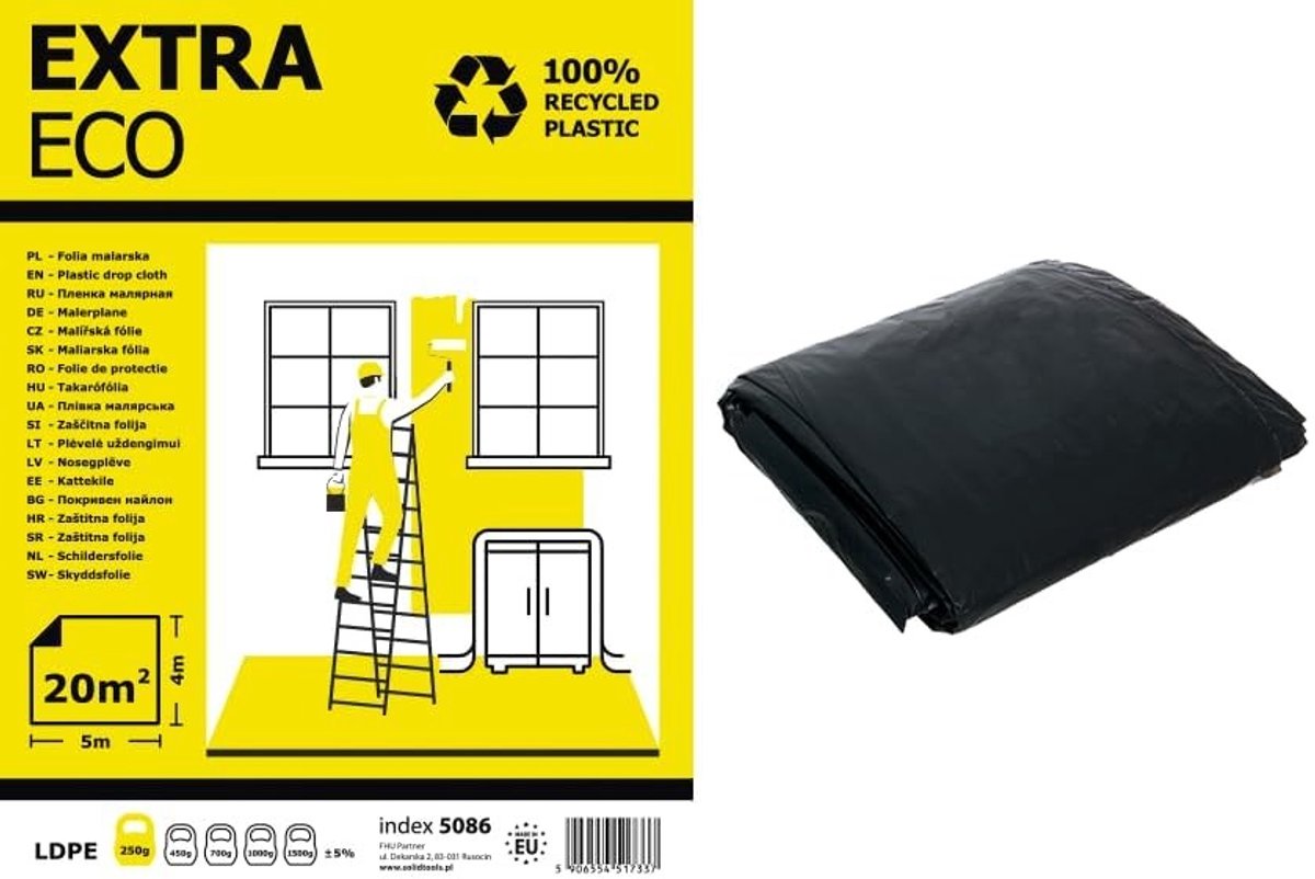 Kunststoffolie - 10 Stuks - Beschermzeil 4 x 5 m - Extra Sterk - Zwart