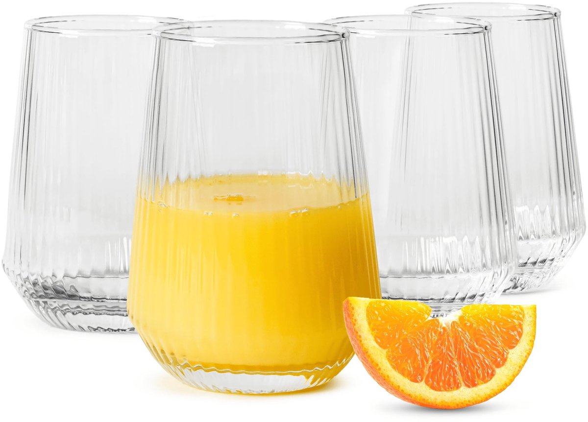 Set van 6 drinkglazen - Geribbelde structuur - 400 ml