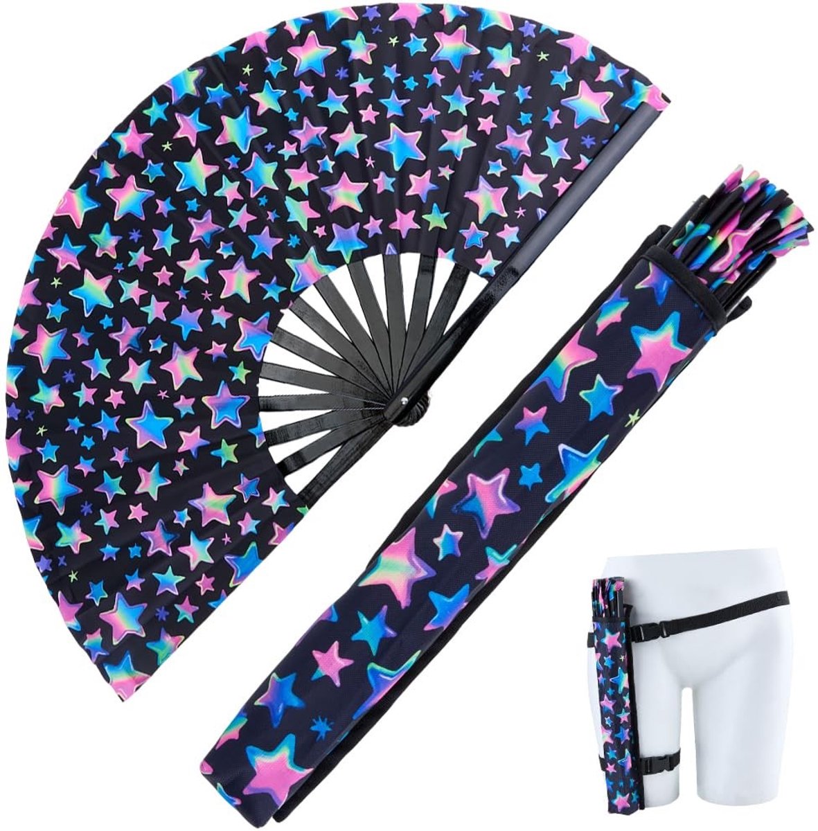 12.6 Inch Vouwbare Rave Fan - UV Glow met draagriem