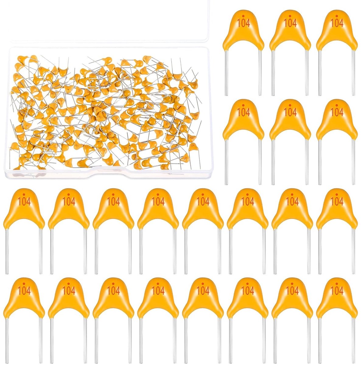 150 Stuks 0.1µF 104 100nF Monolithische Keramische Condensatoren Set voor Elektronische Toepassingen, 50V Multilayer Capacitors, Hoge Kwaliteit en Betrouwbaarheid