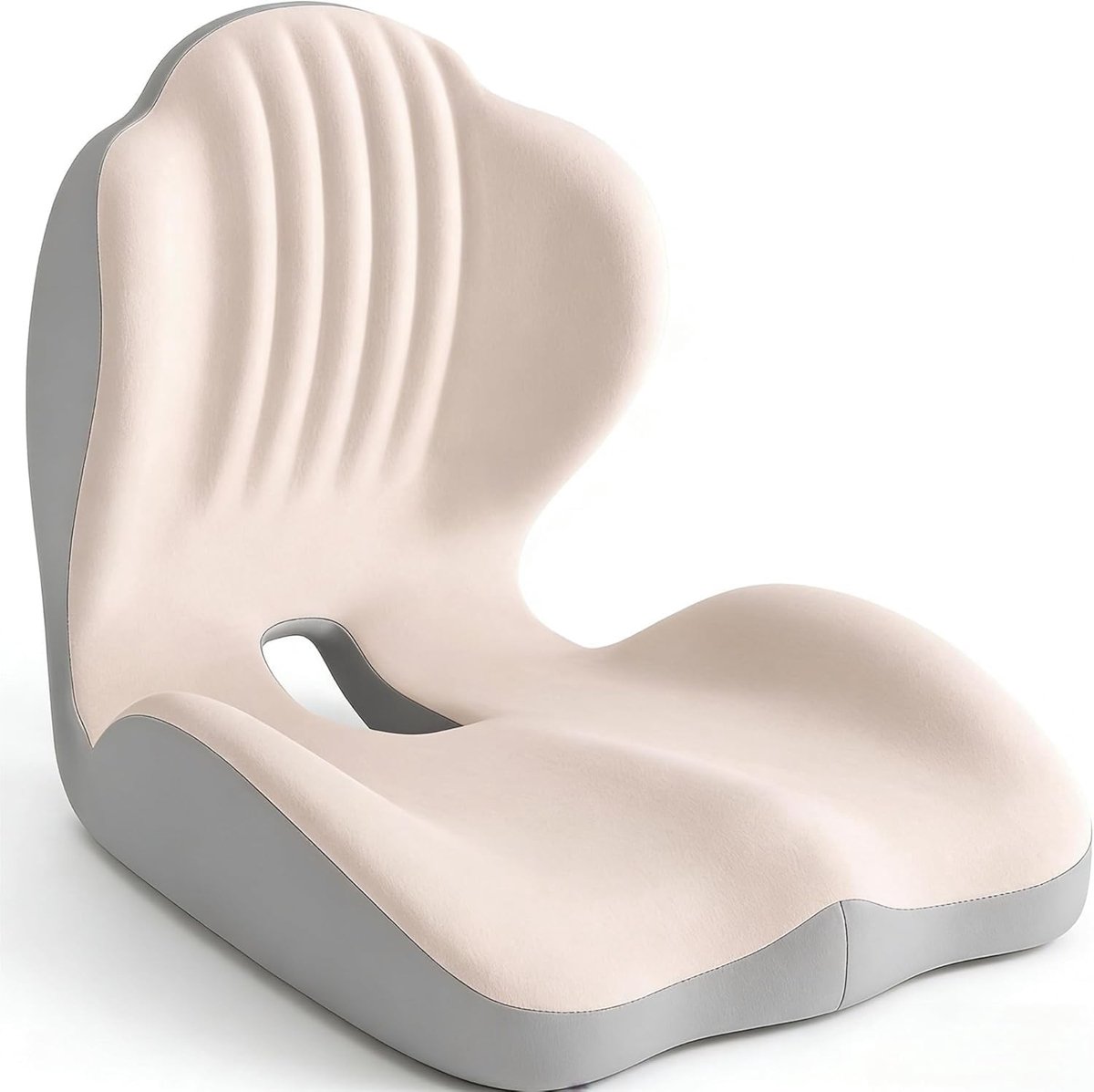 Ergonomisch Geheugenfoam Kussen voor Lendensteun en Zitcomfort, 2-in-1 Ontwerp voor Kantoor, Auto en Thuis (Grijs Wit)