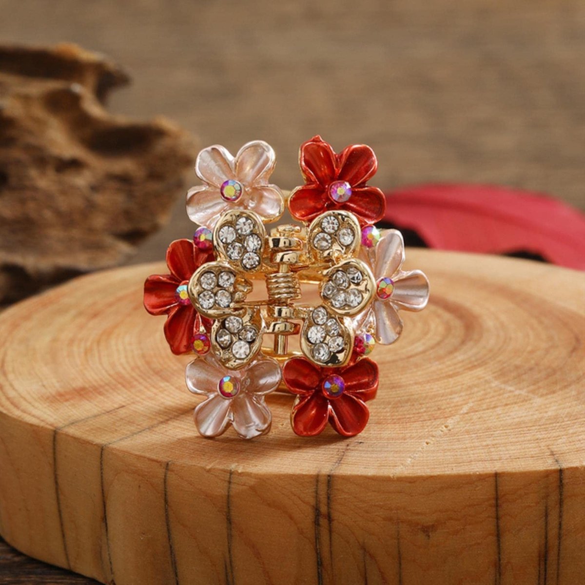Haaraccessoire - Vintage bloemen haarspeld met strass