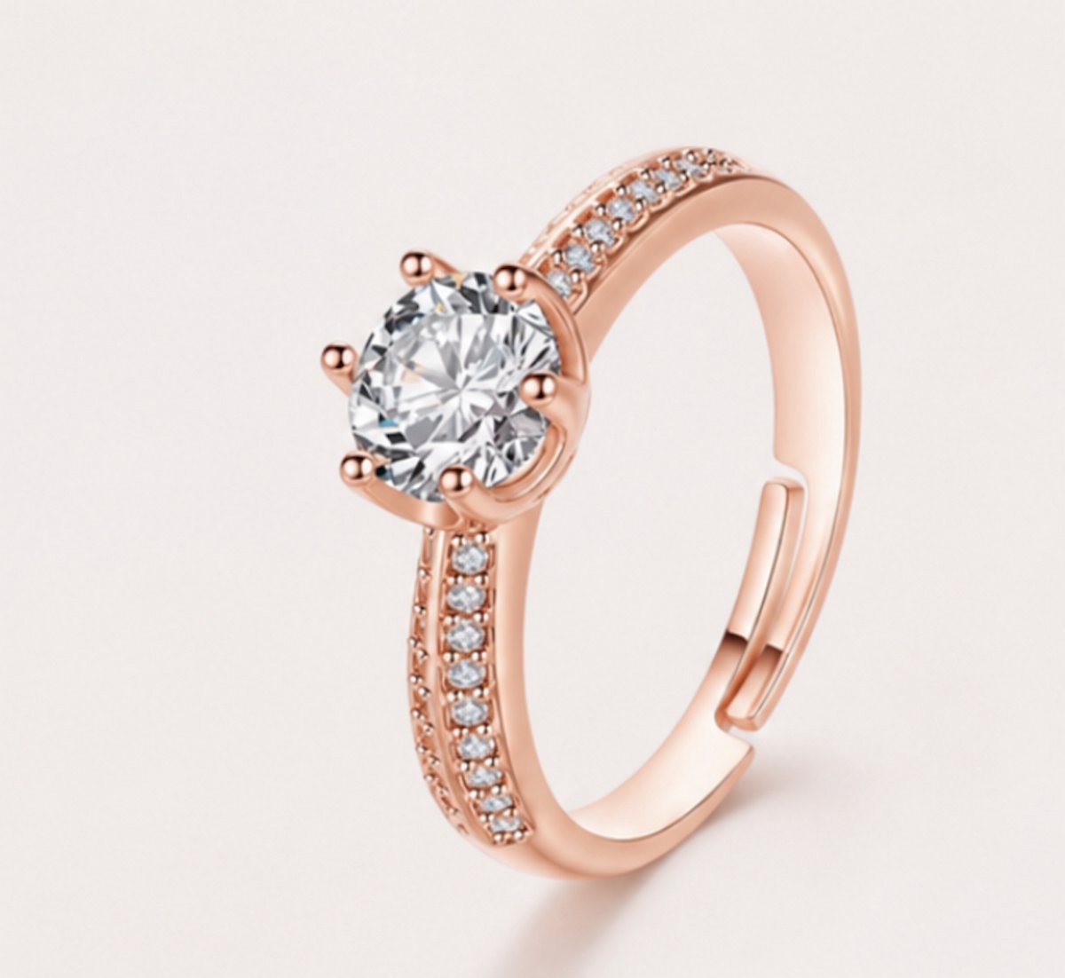 Verstelbare ring - Roos goudkleurig - Verguld - Dames Ring met zirkonia - Roestvrijstalen Ringen - Sieraden – Cadeau tip – Hip - Trendy
