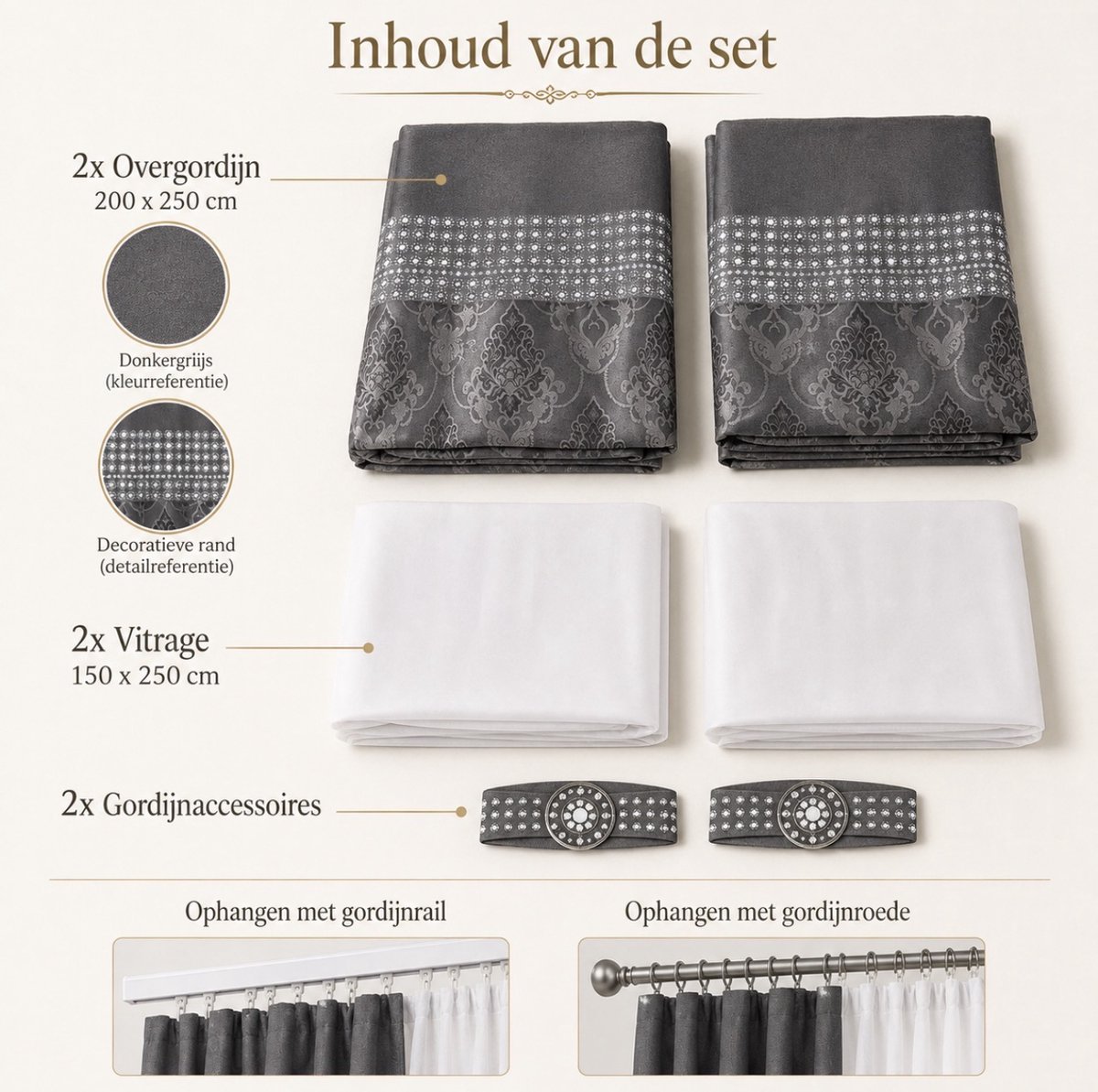 - 4 delig- Zwart/Grijs/Wit