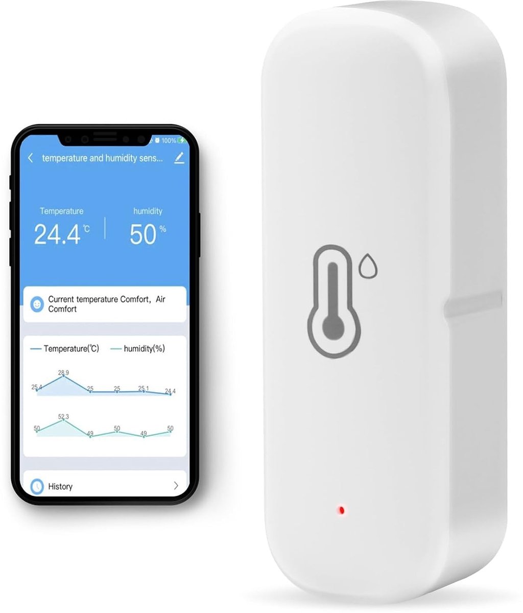 Draadloze Wifi Thermometer en Hygrometer voor Binnen - Temperatuur- en Vochtigheidsensor met Opslagmeldingen in App, Compatibel met Alexa
