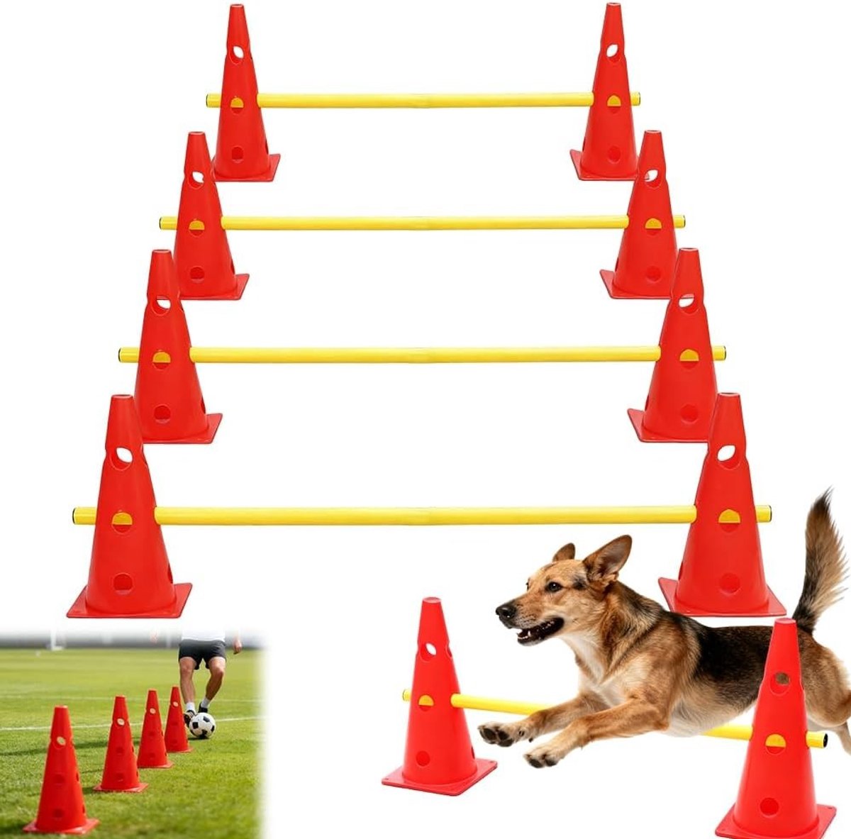 Agility Set voor Coördinatietraining met Cavaletti, Pylonen en Verstelbare Rails, 8 Cones en 4 Stangen voor Honden