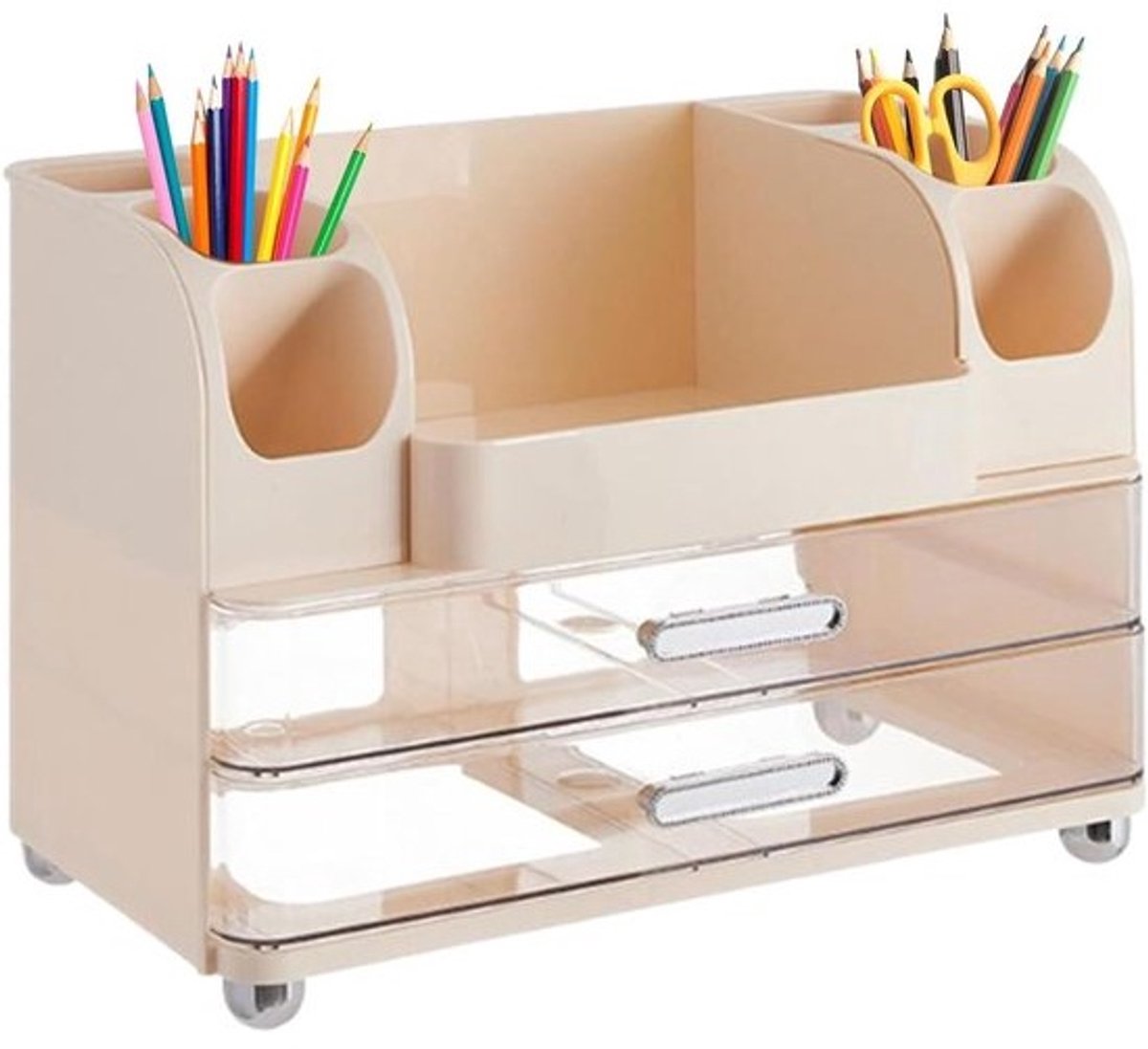 Make-up Organizer - Cosmetica Houder - Bureau Organiseren - Versterkte ABS Samenstelling - 26x20.5x26 cm - Crème