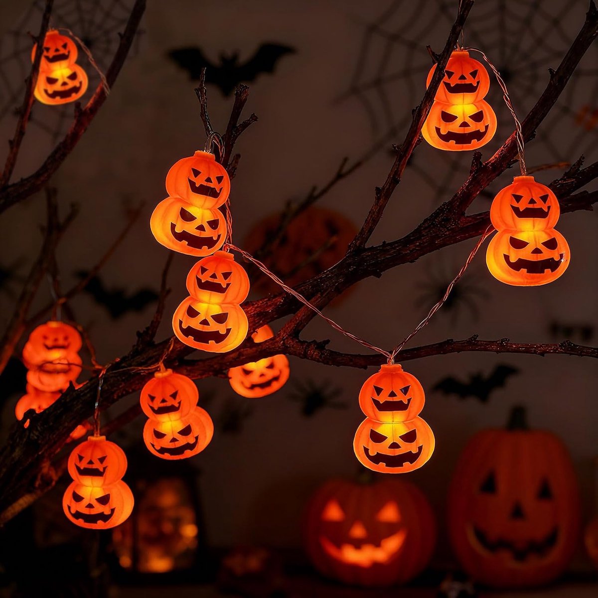 Halloween Decoratie - Pompoen Slingerlichtjes - 6m met 40 LED - 3D Pompoenen - Batterijgevoed - Waterdicht - 2 Standen