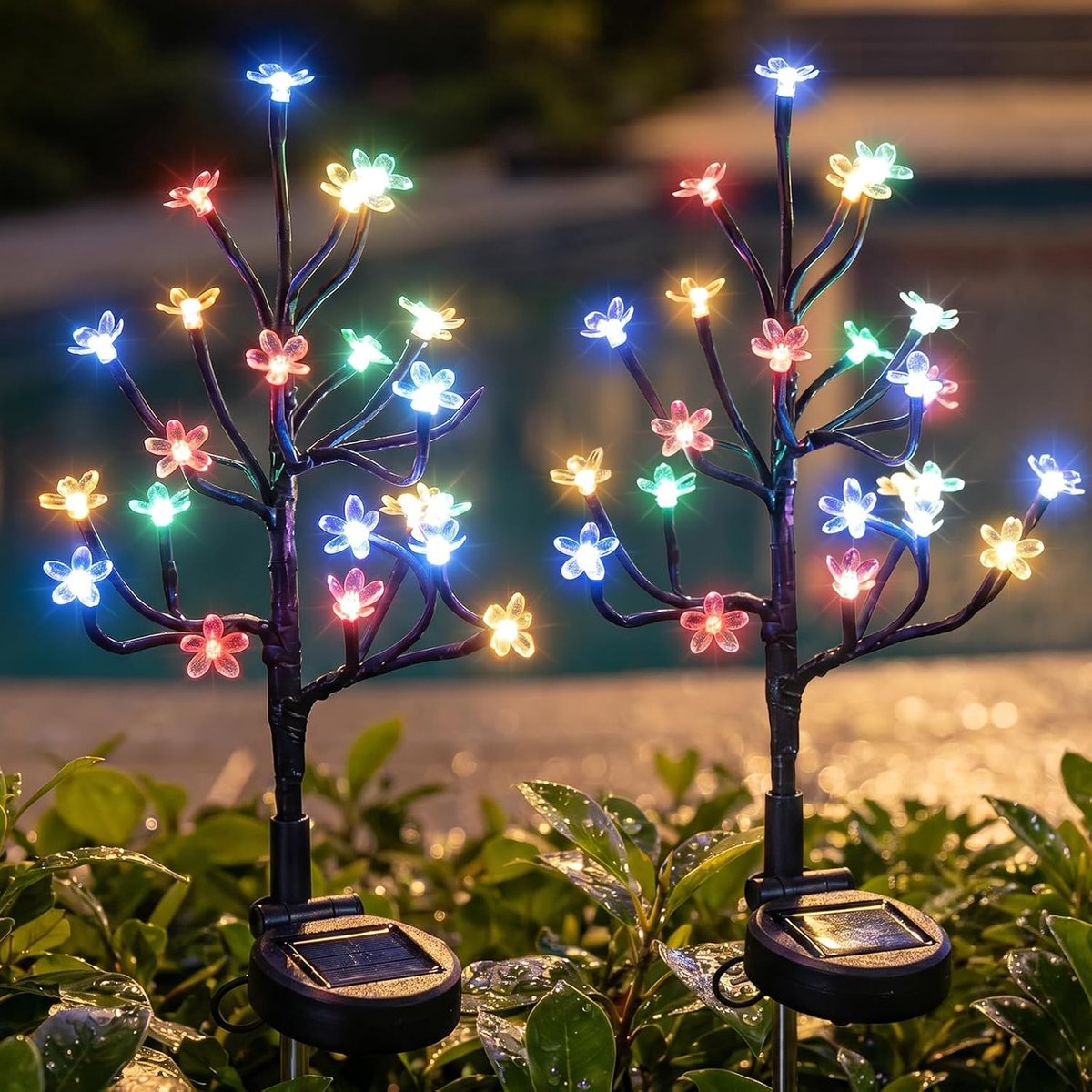 Herfst Decoratie - Tuindecoratie - Zonne-energie Tuinbloemlampen - 20 LEDs - IP42 Waterdicht - Voor Tuin, Pad en Terras - 70 cm - 2 stuks- Gekleurd Licht