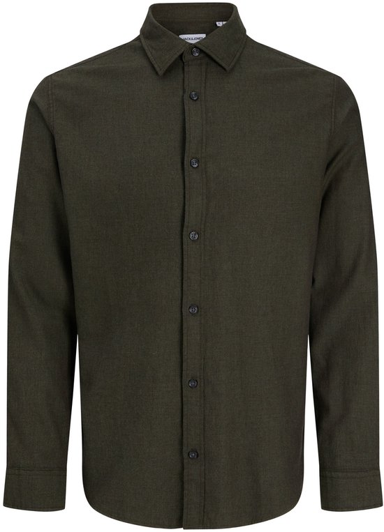 Donkergroen overhemd met lange mouwen van Jack & Jones met knoopsluiting.