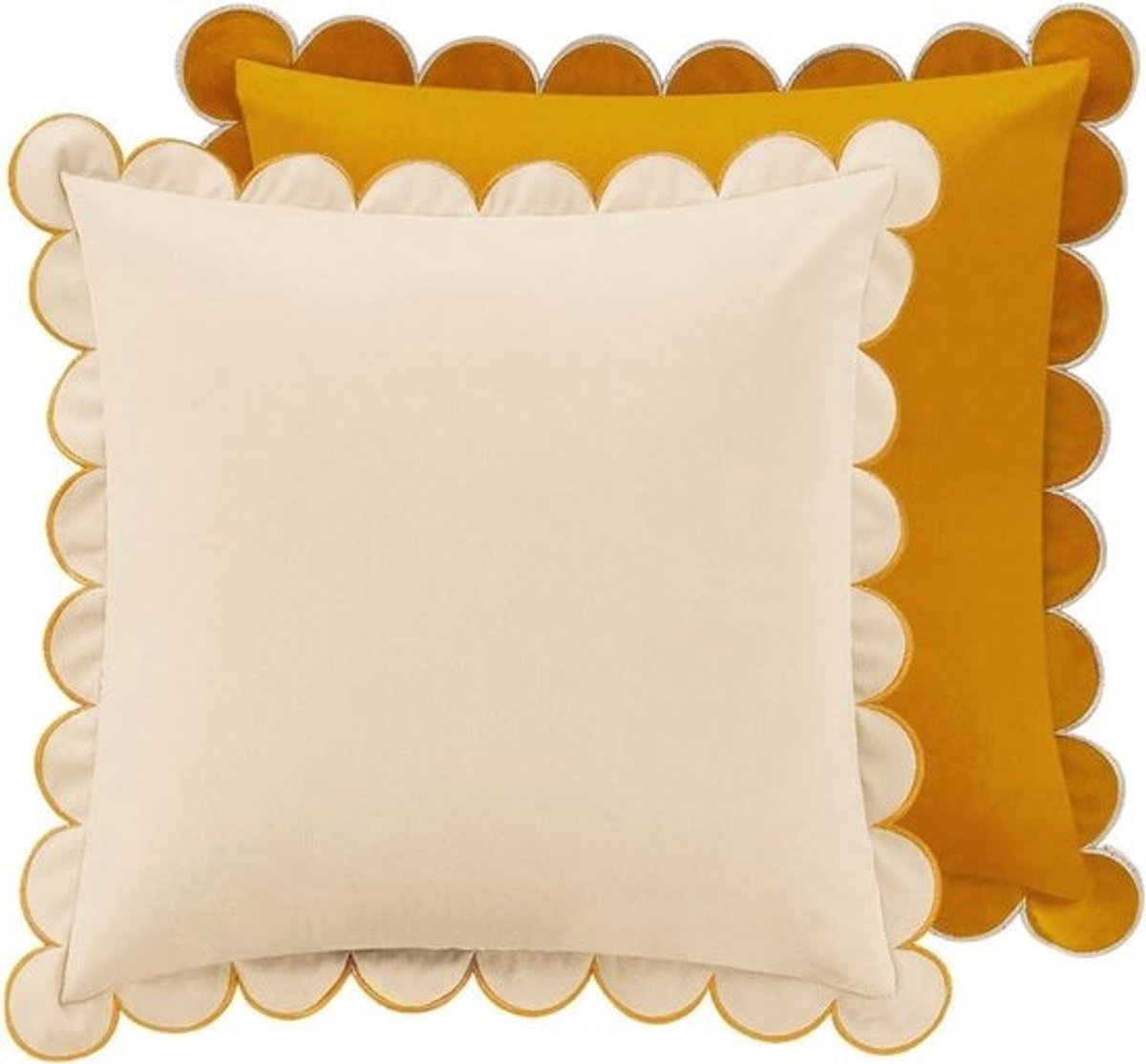 Decoratieve Kussenhoezen - Kussenslopen Set - Huisdecoratie - Geschulpte Rand Ontwerp - 50 x 50 cm - Geel Crème