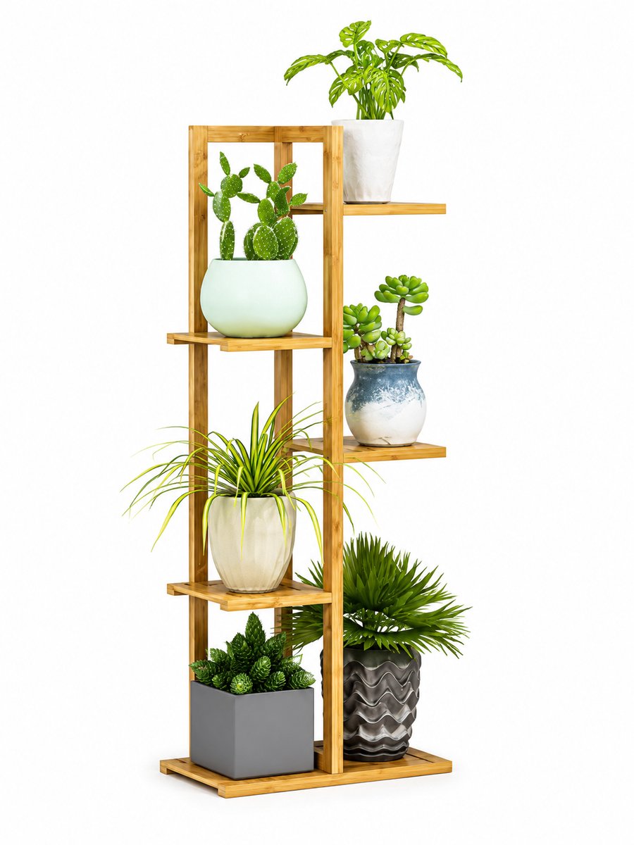 Nyoz bamboe bloemenrek - Plantenrek - Plantenstandaard - Plantentrap - 5 niveaus - 102 cm hoog - 45 kg - Voor binnen en buiten