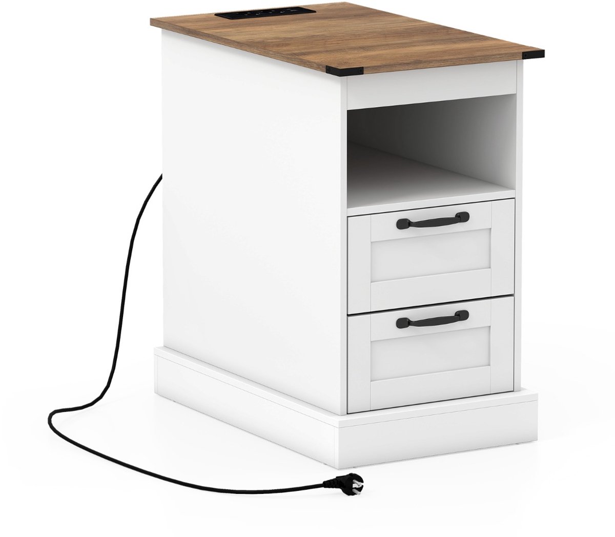 SureDeal® - Nachtkastje - Oplaadstation Smal Bijzettafeltje - Open Opbergvak - Lades - 60x35,5x62 cm - Wit