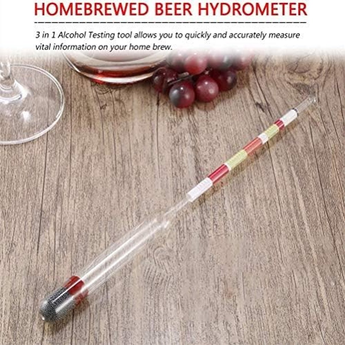 Hydrometer voor Zelfgebrouwen Dranken, 3-Delige Set voor Wijn, Bier en Cider, Alcohol Tester met Drievoudige Schaal, Perfect voor Thuisbrouwers en Hobbyisten