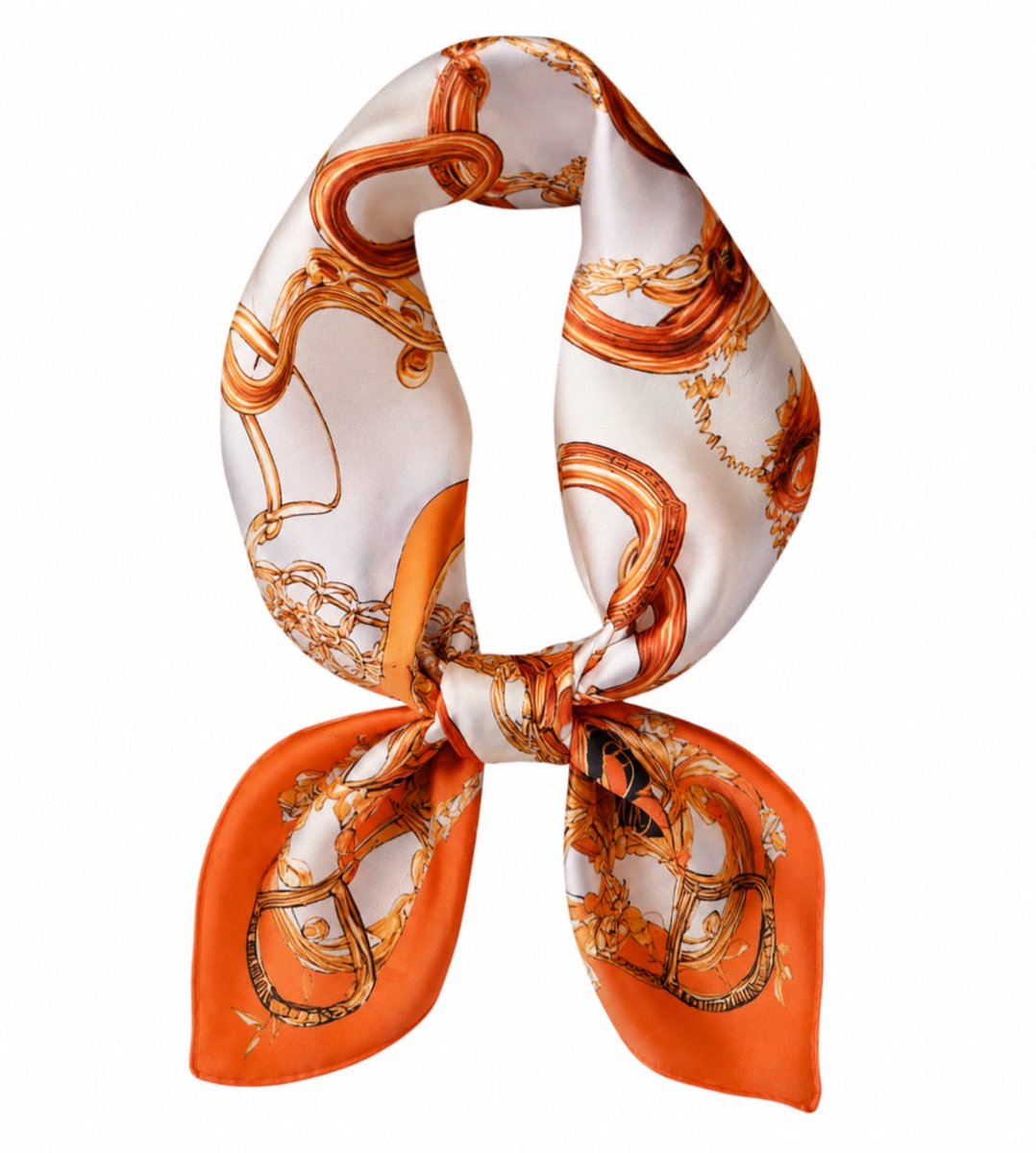 Mooie Dames sjaal oranje, wit print | Zijde zachte Sjaaltje 70X70 cm | Neksjaal vierkant zijde feeling- Hoofdsjaal- Cadeau voor vrouwen , dames-Moederdag - Kerstcadeau| Stewardess Sjaaltje gebloemd