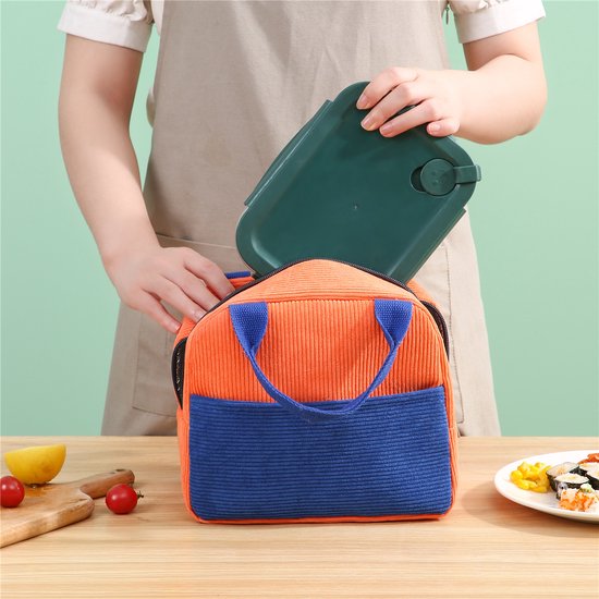 lunchtas-lunchtas koeltas- Draagbare Koeltas- Geïsoleerde Lunch Tas-lunchtas kinderen -lunchtas volwassenen- Geïsoleerde tas -Thermal Bag - Kleine Lunchkoeler- Unisex- Corduroy- Voor Picknicks, Kamperen, Werk, Het Dagelijks Leven-Groenachtig geel — afbeelding 4