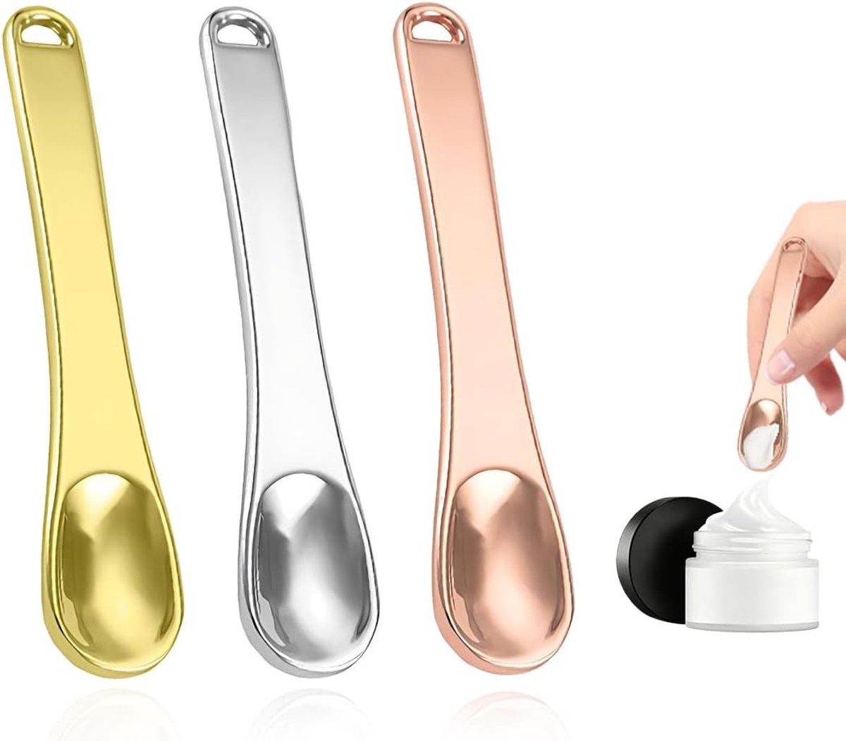 Set van 3 Herbruikbare Mini Makeup Spatels voor Crème, Lotion en Masker - Goud, Zilver en Roségoud - Perfect voor Schoonheid en Verzorging