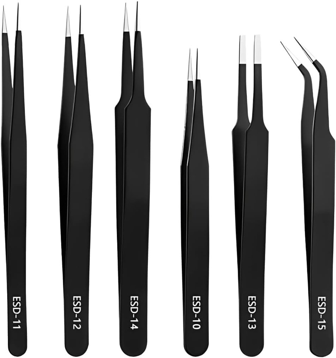 6-delige RVS Tweezer Set, Antistatisch en Niet-Magnetisch, Perfect voor Elektronische Reparaties, DIY Projecten en Precisiewerk