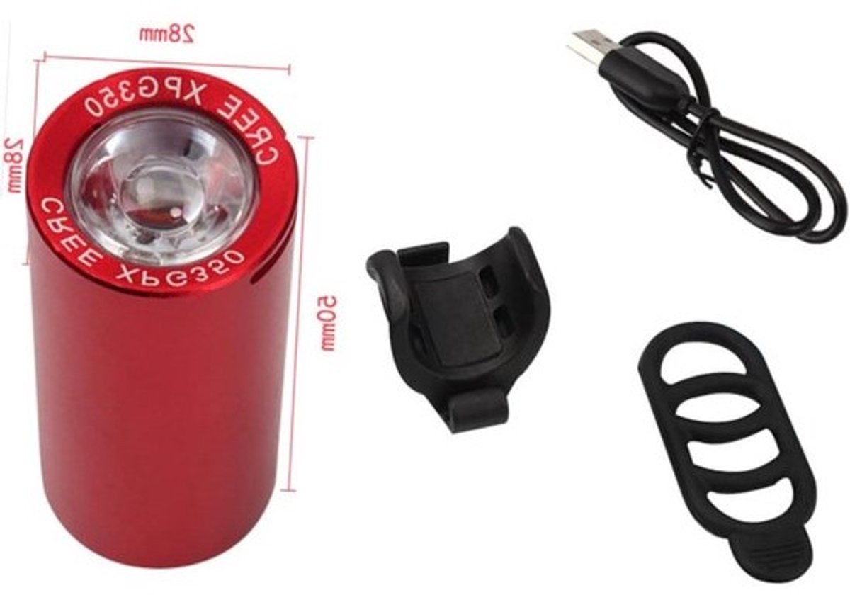 Fietsverlichting LED Koplamp - Voorlicht Achterlicht - Veilig Fietsen - Oplaadbaar USB - 300 Lumen - Rood
