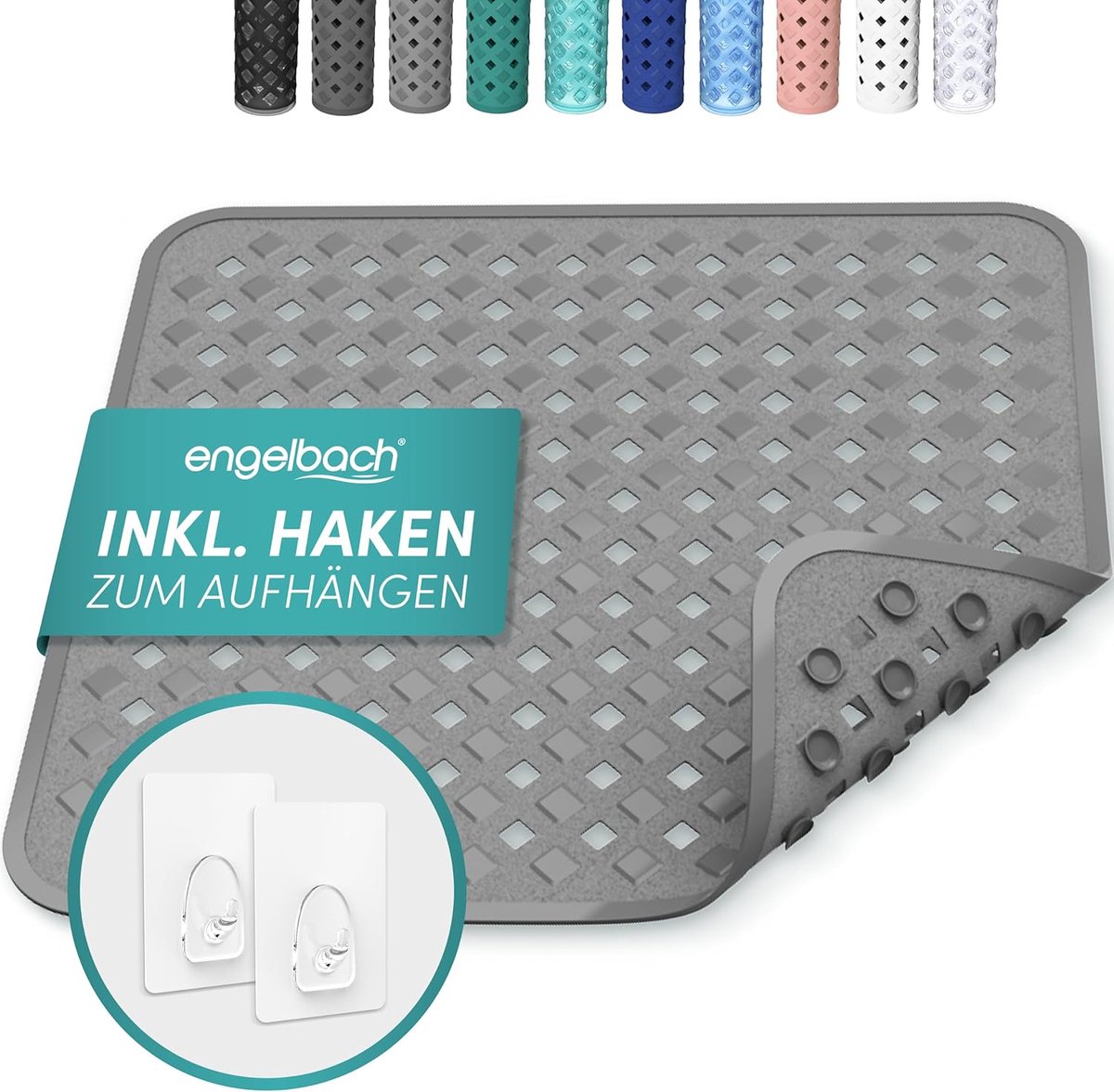 Douchemat 53x53 cm - Antislip - BPA-vrij - Wasbaar - Met Ophanghaken