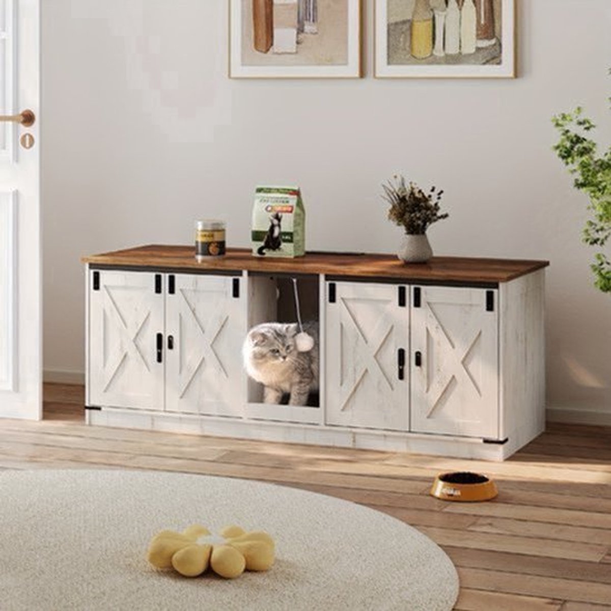 Kattenbakhuis – Kattenbakmeubel – Kattenbakkast – Kattenhuis – Kattenbench – Privacy En Geurvermindering – Gelamineerd Hout 140x50x53 cm
