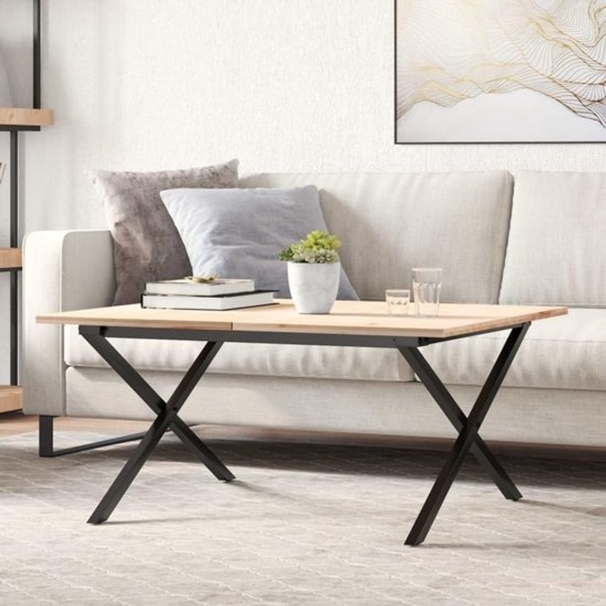 Tafelonderstel X-vorm - Tafelpoot Salontafel - Zelf Tafel Maken - Stabiel X-Design - 80 x 70 x 43 cm - Zwart