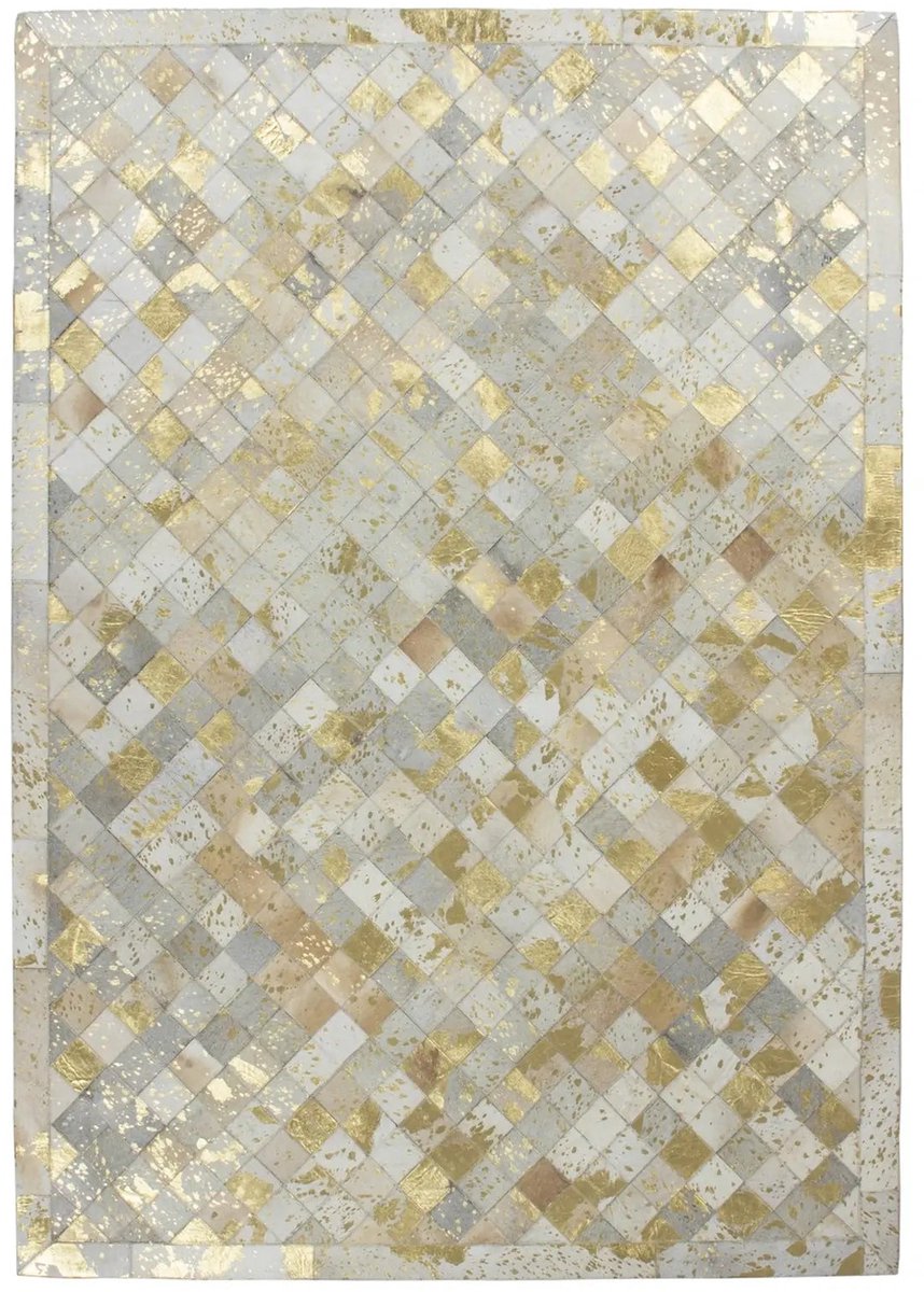 Dutch XXL Leren Vloerkleed | Tapijt | Lavish | Ruiten | Crème/Goud | 120x170 cm Crème / Goud