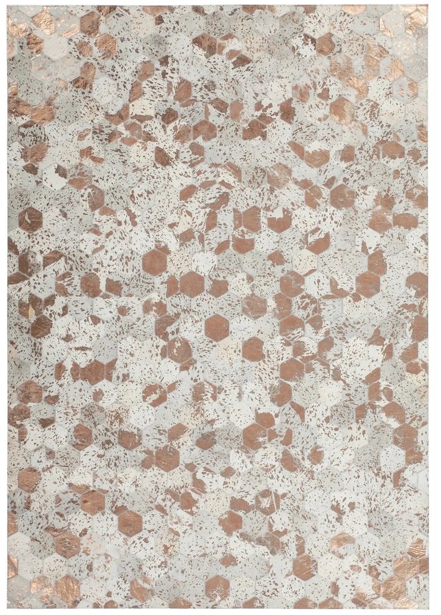 Dutch XXL Leren Vloerkleed | Tapijt | Spark | Hexagon | Crème/Zilver | 160x230 cm Crème / Zilver